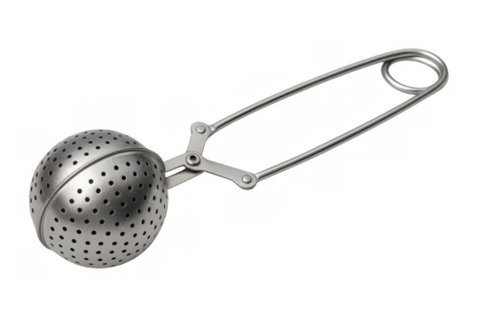 Metal tea infuser ball on transparent background