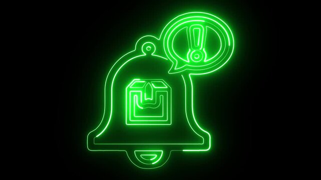 Neon glowing delivery notification bell with parcel and alert icon design 4k Loop.