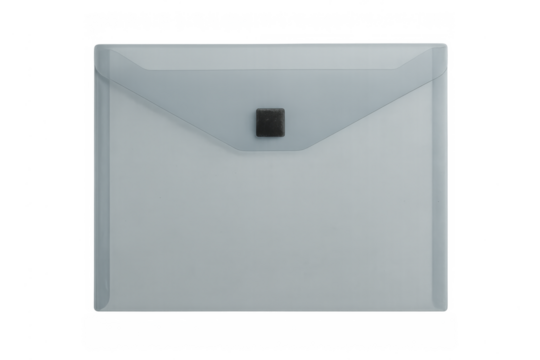 Transparent plastic document folder with snap closure