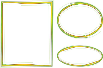 light green yellow scrawl lines abstract frames set