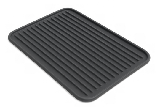 Gray silicone dish drying mat on transparent background