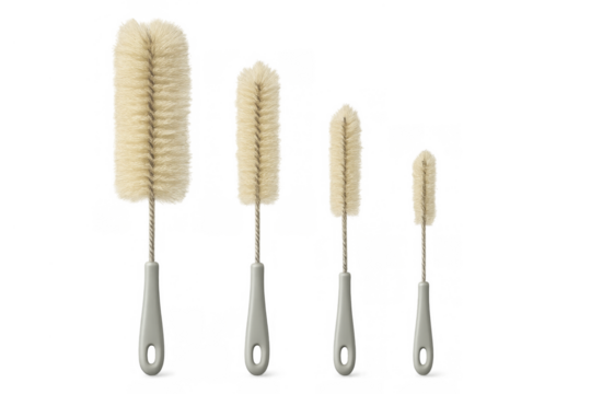 Set of bottle brushes for cleaning bottles on transparent background