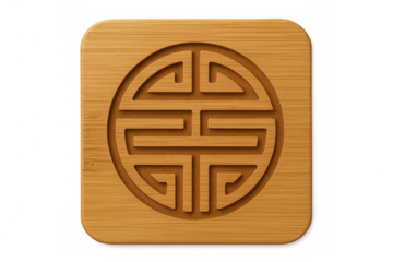 Shou symbol carved in wood for longevity