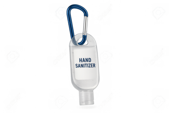 Hand sanitizer gel bottle with carabiner for hygiene