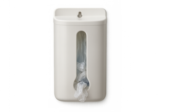 Plastic bag dispenser receiving plastic bags for storage