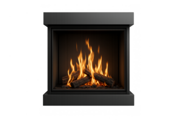 Modern fireplace creating warmth, cozy atmosphere on transparent background