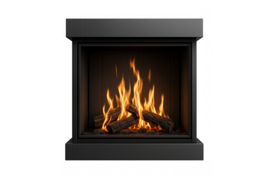 Modern fireplace creating warmth, cozy atmosphere on transparent background