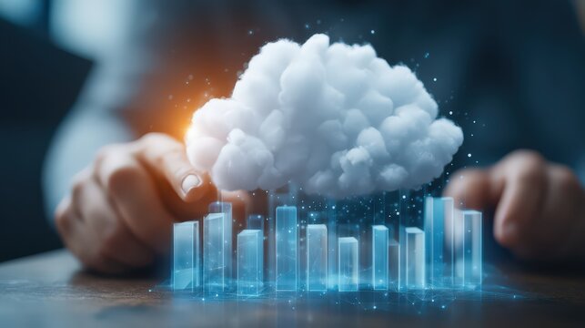 Futuristic cloud computing visual integrated with augmented data analytics grid showcasing advanced technology representation and seamless digital interaction captured with clarity