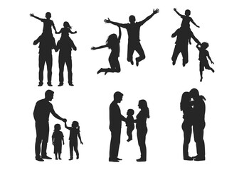 Silhouettes of joyful families celebrating togetherness and happy life moments