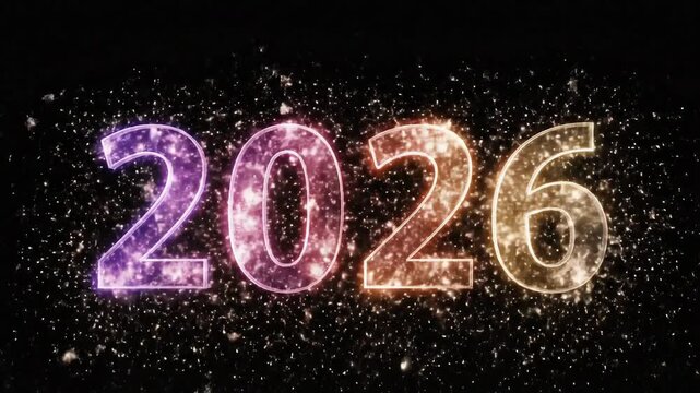 golden real firework explosion with glittering sparks in 2026 typescript isolated on black background, happy new year decoration overlay, loopable motion design element