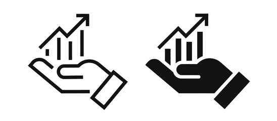 hand, holding, graph, chart, growth, upward trend, arrow, increase, success, finance, business, investment, profit, statistics, data, analysis, icon, symbol, outline, solid, black and white, isolated,