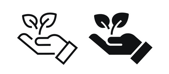 hand, holding, sprout, plant, leaf, growth, nature, environment, ecology, sustainability, agriculture, gardening, life, new beginning, icon, symbol, outline, solid, black and white, isolated, white ba