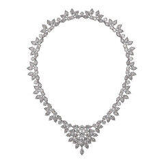 Luxurious diamond necklace on isolated transparent background. Jewelry showcase. The piece of jewelry was laid out on a flat surface. 3d rendering.