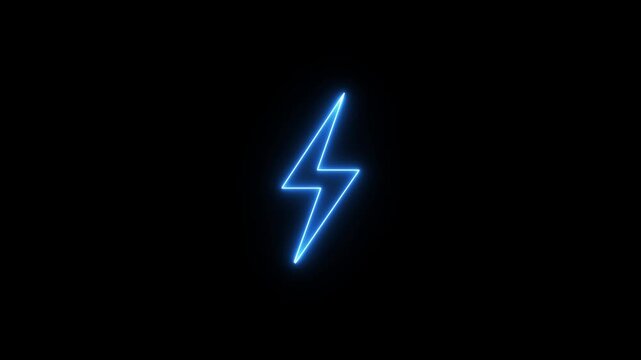 Glowing neon thunder bolt sign. Light Energy Ecology Background. Electric power energy concept.