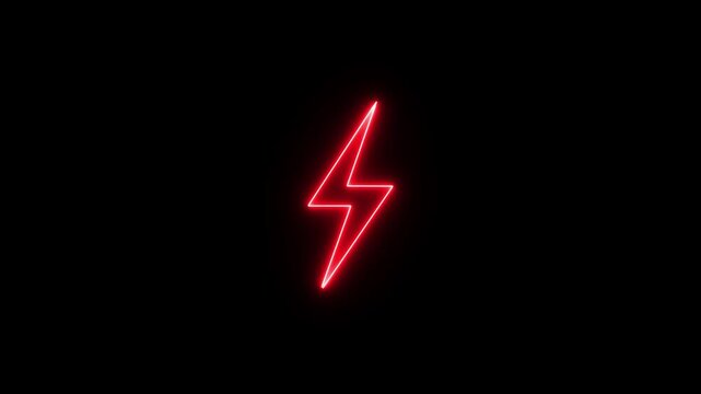 Glowing neon thunder bolt sign. Light Energy Ecology Background. Electric power energy concept.