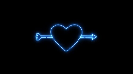 Neon glowing love shape heart with arrow. love neon icon. effect geometric shape and animation on black background . - Powered by Adobe