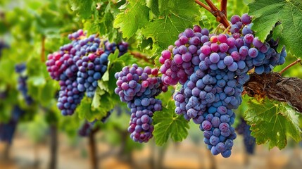 Ripe Grapes in Vineyard at Harvest Time