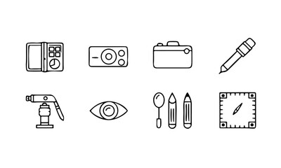 Collection of hand drawn doodle icons for science and art supplies