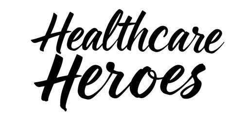 Handwritten inscription “Healthcare Heroes” in black ink calligraphy, transparent background