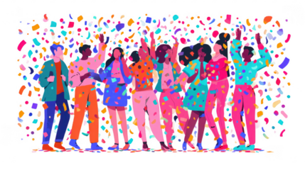 Colorful party scene with confetti and fireworks celebratory environment vibrant viewpoint