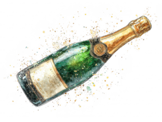 Celebratory champagne bottle clipart party element realistic watercolor festive background artistic viewpoint unique concept