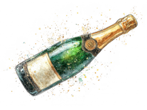 Celebratory champagne bottle clipart party element realistic watercolor festive background artistic viewpoint unique concept