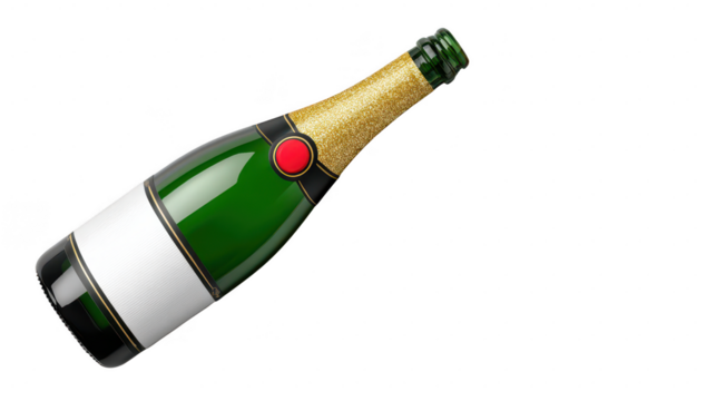 Celebratory champagne bottle popping with glitter festive background digital artwork dynamic angle joyful concept