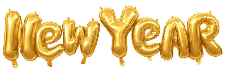 new year's lettering and text with balloons cutout isolated on background