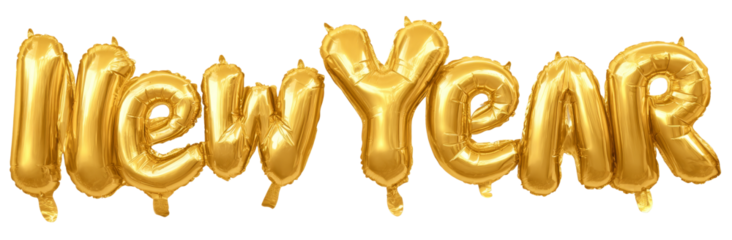 new year's lettering and text with balloons cutout isolated on background