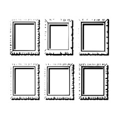 Six empty picture frames arranged in two rows on a white background ready for artwork display or decoration