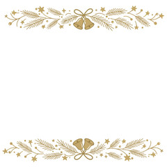 Flat Christmas ribbon border vector illustration featuring elegant, minimalist stars and decorative bells arranged horizontally for festive holiday frames and seasonal banner decoration.