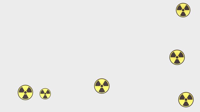 Radioactive warning symbols scattered across light gray background for safety science or hazard design projects