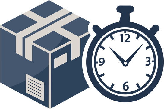 Package with stopwatch illustrating timely delivery concept