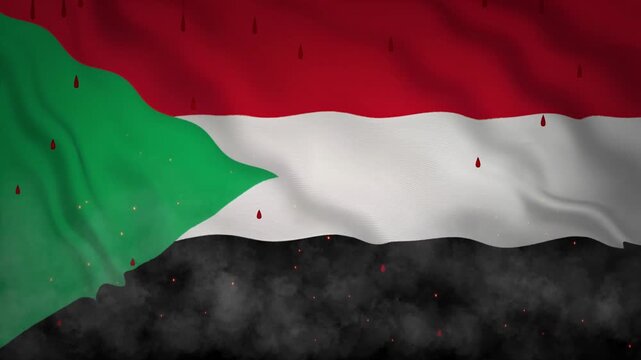 flag of Sudan with blood dripping. Describes Sudanese Civil War. Basemap concept, Stop the War in Sudan,  conflict that occurred in Sudan, war between the Sudanese army and the Rapid Support Forces.4k