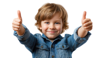 Cheerful endorsement: A young boy, radiating positivity, flashes a thumbs-up gesture, symbolizing approval and agreement.
