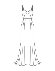 Elegant long dress, featuring a fitted bodice and flowing skirt, perfect for formal occasions