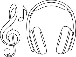 Headphones and treble clef music symbols isolated on white background