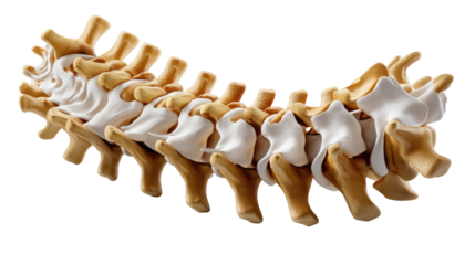 Vertebrae Anatomy: A detailed, close-up view of a model spinal column, showcasing the intricate structure of individual vertebrae. Capturing the complexity and strength of the human structure.