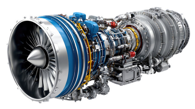 Jet Engine: Detailed view of a powerful jet engine, showcasing the intricate engineering and technological prowess.