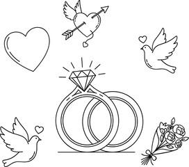 Wedding and love symbols hand drawn sketch isolated on white background