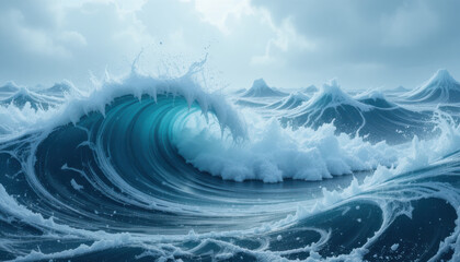 Majestic frozen waves crash in polka of swirling water, creating stunning ocean scene