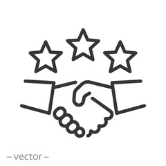 Good Deal Icon, Handshake With Stars, Customer Satisfaction, Vector Illustration, Partnership Agreement