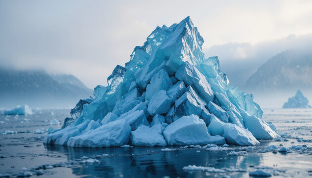 Majestic frozen icebergs rise like polka patterned sculptures in serene icy landscape - Powered by Adobe