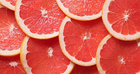 closeup of ripe juicy red grapefruit fruit slices