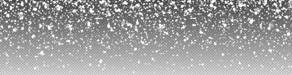 Transparent winter snowfall effect with falling snowflakes on gradient background