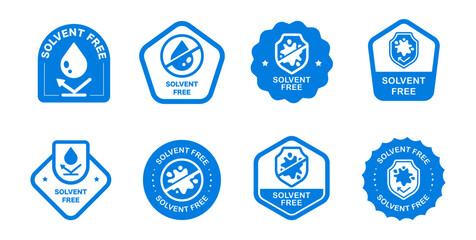 Solvent-free labels in blue various shapes and designs