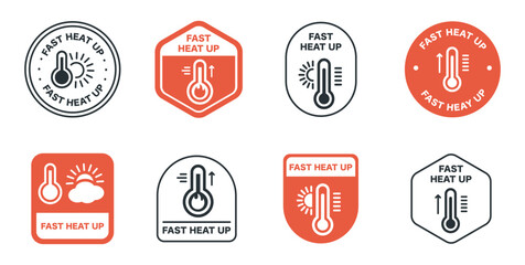 Fast heat up icons - thermometer symbols in various badge designs