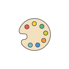 Vector illustration of a classic artist's wooden paint palette with spots of colorful paint, symbolizing art, creativity, design, imagination, and hobby.