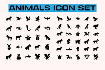 Farm Animals Icon Set, Cow, Pig, Chicken, Sheep, Horse, Goat Vector, Barnyard Clipart, Cute Livestock Illustrations