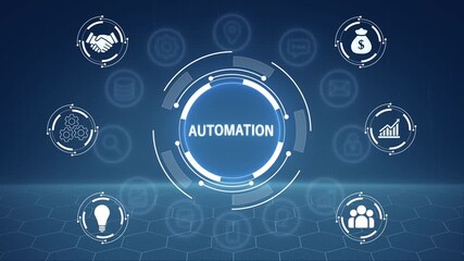 including one representing automation. business technology virtual screen background. performance metrics, and business insights from large data sets ,network , business ,technology concept 4k motion. - Powered by Adobe